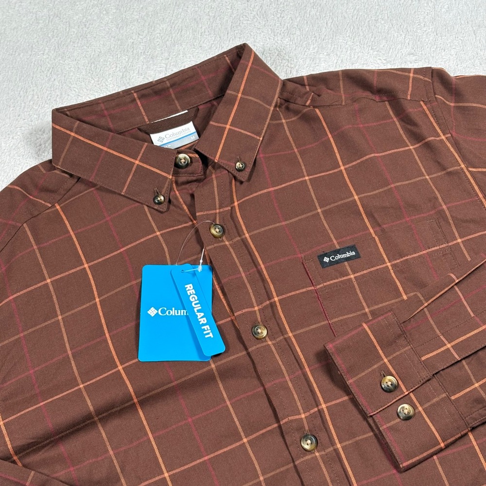 Columbia Mens Rapid Rivers II Brown Plaid Long Sleeve Button Down Shirt Medium